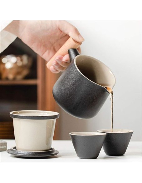 Portable Travel Tea Set Handmade Kungfu Tea Set Porcelain Teapot with 6 Teacups Travel Tea Bag for Travel Office Home for Business