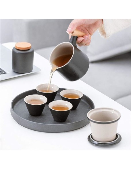 Portable Travel Tea Set Handmade Kungfu Tea Set Porcelain Teapot with 6 Teacups Travel Tea Bag for Travel Office Home for Business