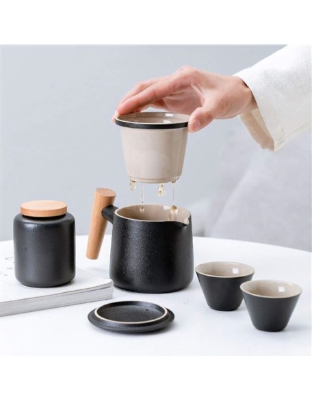 Portable Travel Tea Set Handmade Kungfu Tea Set Porcelain Teapot with 6 Teacups Travel Tea Bag for Travel Office Home for Business