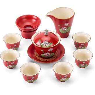 Ceramic Tea Set Chinese Tea Gift Set Service Porcelain Tea Pot with 6 Tea Cups Japanese Tea Sets Traditional Tea Ceremony Kung Fu Tea Set Wedding Party Home Decor