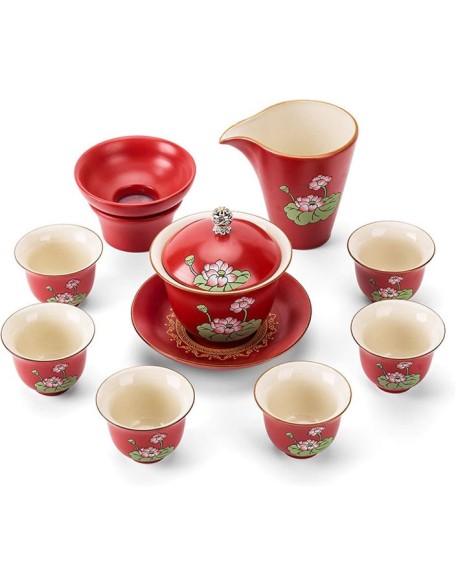 Ceramic Tea Set Chinese Tea Gift Set Service Porcelain Tea Pot with 6 Tea Cups Japanese Tea Sets Traditional Tea Ceremony Kung Fu Tea Set Wedding Party Home Decor
