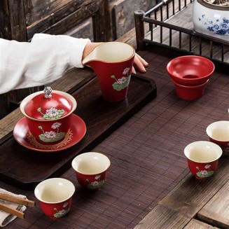 Ceramic Tea Set Chinese Tea Gift Set Service Porcelain Tea Pot with 6 Tea Cups Japanese Tea Sets Traditional Tea Ceremony Kung Fu Tea Set Wedding Party Home Decor