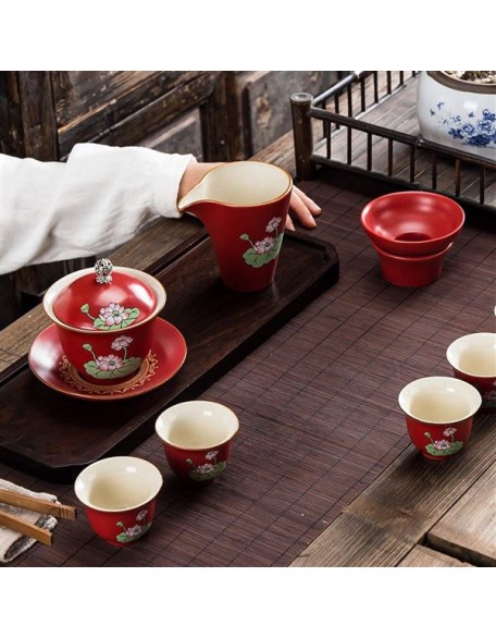 Ceramic Tea Set Chinese Tea Gift Set Service Porcelain Tea Pot with 6 Tea Cups Japanese Tea Sets Traditional Tea Ceremony Kung Fu Tea Set Wedding Party Home Decor