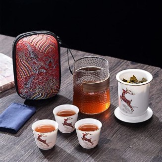 Chinese Tea Set, Ceramic Tea Cup Set, with Tea Infuser Portable Travel Tea Set with Travel Bag Beautiful Tea Set Good Business Gifts,C (Color : C) (C)