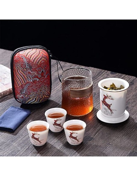 Chinese Tea Set, Ceramic Tea Cup Set, with Tea Infuser Portable Travel Tea Set with Travel Bag Beautiful Tea Set Good Business Gifts,C (Color : C) (C)