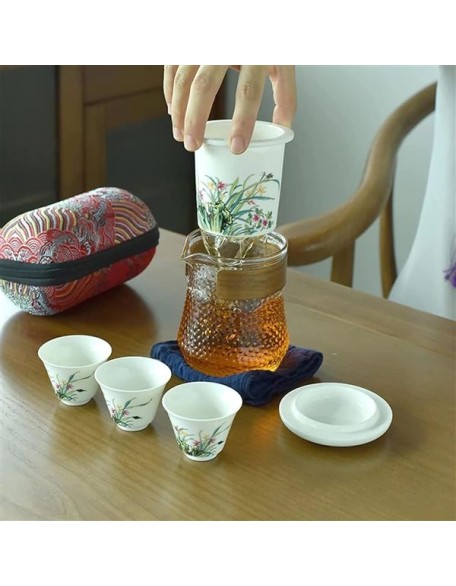 Chinese Tea Set, Ceramic Tea Cup Set, with Tea Infuser Portable Travel Tea Set with Travel Bag Beautiful Tea Set Good Business Gifts,C (Color : C) (C)
