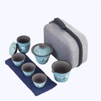 Travel Tea Set Ceramic Kungfu Tea Set Mini Teapot Teacupsporcelain Tea Pot Tea Canister with Portable Bag for Business Hotel Picnic