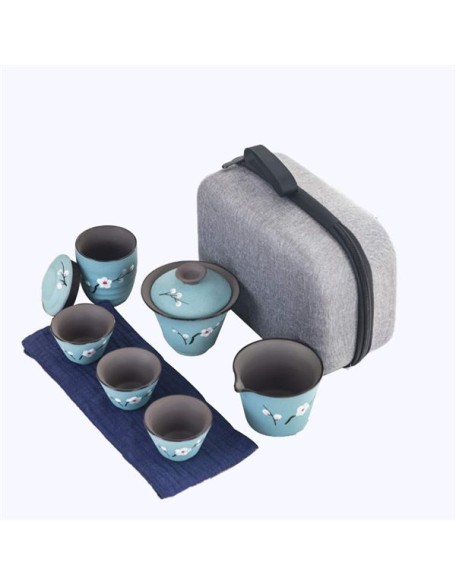 Travel Tea Set Ceramic Kungfu Tea Set Mini Teapot Teacupsporcelain Tea Pot Tea Canister with Portable Bag for Business Hotel Picnic