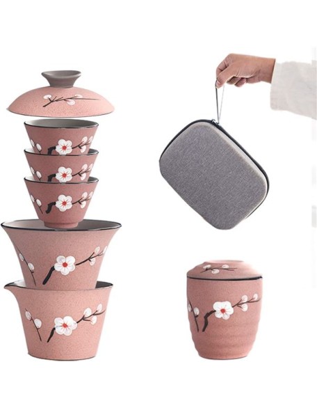 Travel Tea Set Ceramic Kungfu Tea Set Mini Teapot Teacupsporcelain Tea Pot Tea Canister with Portable Bag for Business Hotel Picnic