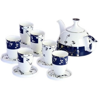 Tea Set for Adults Travel Tea Sets Ceramic Tea Set Japanese Tea Cups Sets Red Glazed Chinese Porcelain with Handle 1, 6 Teacups