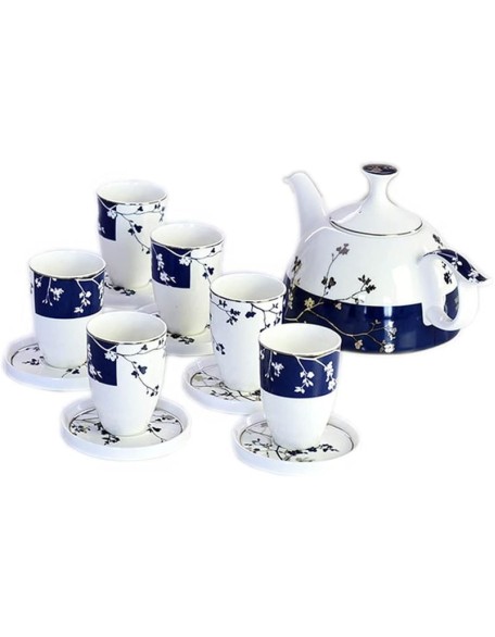 Tea Set for Adults Travel Tea Sets Ceramic Tea Set Japanese Tea Cups Sets Red Glazed Chinese Porcelain with Handle 1, 6 Teacups