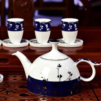 Tea Set for Adults Travel Tea Sets Ceramic Tea Set Japanese Tea Cups Sets Red Glazed Chinese Porcelain with Handle 1, 6 Teacups