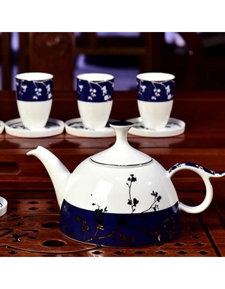 Tea Set for Adults Travel Tea Sets Ceramic Tea Set Japanese Tea Cups Sets Red Glazed Chinese Porcelain with Handle 1, 6 Teacups