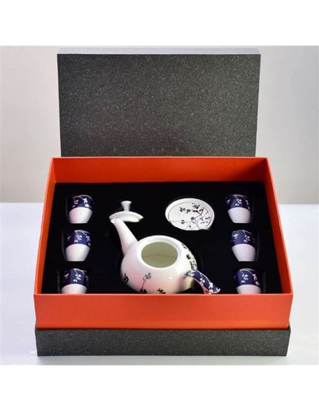 Tea Set for Adults Travel Tea Sets Ceramic Tea Set Japanese Tea Cups Sets Red Glazed Chinese Porcelain with Handle 1, 6 Teacups