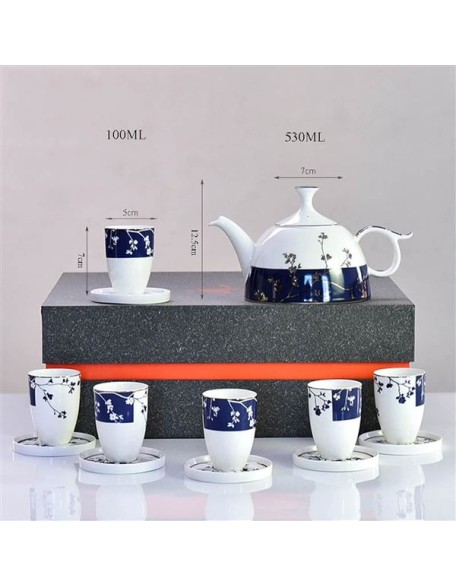 Tea Set for Adults Travel Tea Sets Ceramic Tea Set Japanese Tea Cups Sets Red Glazed Chinese Porcelain with Handle 1, 6 Teacups