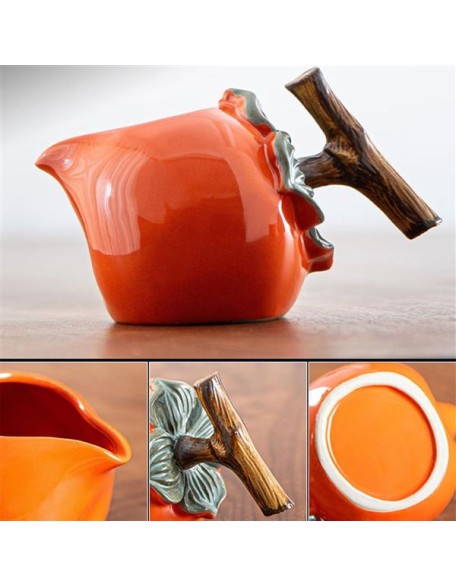 Chinese Ceramic Kungfu Tea Set Gift,Traditional Wedding Decoration Supplies,Semi-Automatic Stone-Mill Design Handmade Ceramics Tea Pot 6 Cups Japanese Kung Fu Tea Orange