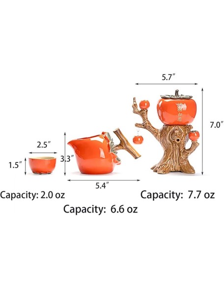Chinese Ceramic Kungfu Tea Set Gift,Traditional Wedding Decoration Supplies,Semi-Automatic Stone-Mill Design Handmade Ceramics Tea Pot 6 Cups Japanese Kung Fu Tea Orange