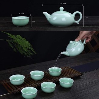 Celadon Teapot and Chinese Tea Cup Set, Ceramic Kung Fu Set with Drinkware, Traditional Accessories for Black, Green, Oolong, Pu'er Tea, Perfect Gift Weddings, Birthdays, Holidays