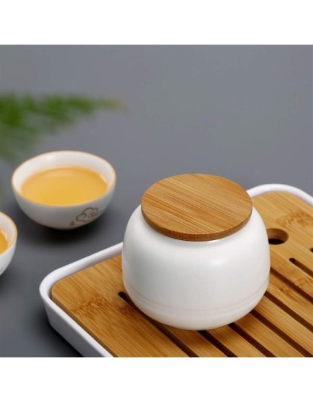 Travel Tea Set Portable Ceramic Kung Fu Tea Set Office One Pot of Four Cups Tea Tray Tea Pot Tea Clip Tea Towel Handbag Xiangyun Ruyi Set Matte White Porcelain Tea Set