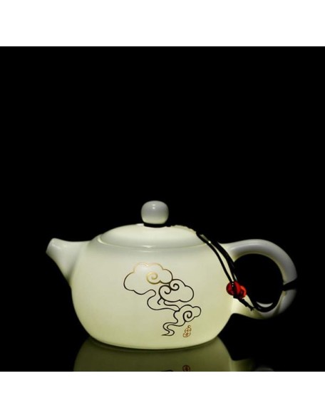Travel Tea Set Portable Ceramic Kung Fu Tea Set Office One Pot of Four Cups Tea Tray Tea Pot Tea Clip Tea Towel Handbag Xiangyun Ruyi Set Matte White Porcelain Tea Set