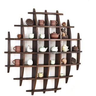 Solid Wood Tea Cup Holder Wall Decoration Tea Set Display Stand Vintage Multi-Color Teapot Rack (Size : A)