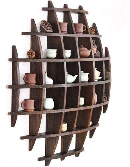 Solid Wood Tea Cup Holder Wall Decoration Tea Set Display Stand Vintage Multi-Color Teapot Rack (Size : A)
