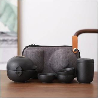 Tea Set Tea Set Teapot Tea Cup Black Ceramic Travel Kung Fu Tea Set Teaware Retro Pottery One Teapot Three Tea Cups Tea Caddy Portable Tea Pot Chinese GiftsTeapot