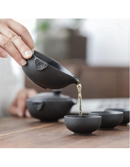 Tea Set Tea Set Teapot Tea Cup Black Ceramic Travel Kung Fu Tea Set Teaware Retro Pottery One Teapot Three Tea Cups Tea Caddy Portable Tea Pot Chinese GiftsTeapot