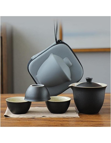 Tea Set Tea Set Teapot Tea Cup 4pcs Chinese Gaiwan Tureen Tea Set Ceramic Teapots 3 Cups Portable Travel Kung Fu Teaware Ceremony Business Gift 170mlTeapot