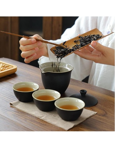 Tea Set Tea Set Teapot Tea Cup 4pcs Chinese Gaiwan Tureen Tea Set Ceramic Teapots 3 Cups Portable Travel Kung Fu Teaware Ceremony Business Gift 170mlTeapot