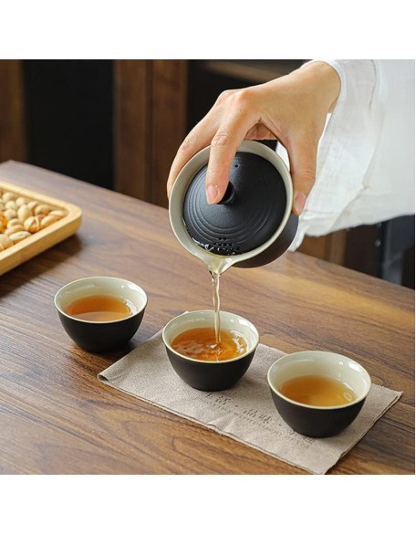 Tea Set Tea Set Teapot Tea Cup 4pcs Chinese Gaiwan Tureen Tea Set Ceramic Teapots 3 Cups Portable Travel Kung Fu Teaware Ceremony Business Gift 170mlTeapot