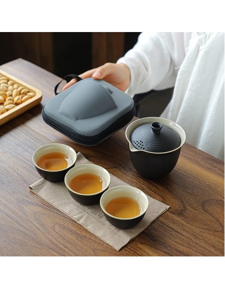 Tea Set Tea Set Teapot Tea Cup 4pcs Chinese Gaiwan Tureen Tea Set Ceramic Teapots 3 Cups Portable Travel Kung Fu Teaware Ceremony Business Gift 170mlTeapot