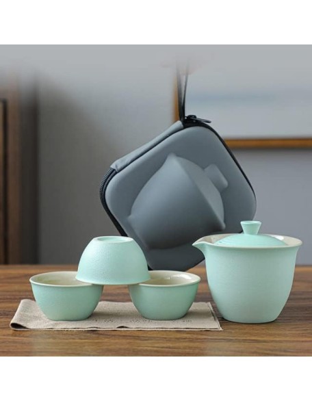 Tea Set Tea Set Teapot Tea Cup 4pcs Chinese Gaiwan Tureen Tea Set Ceramic Teapots 3 Cups Portable Travel Kung Fu Teaware Ceremony Business Gift 170mlTeapot