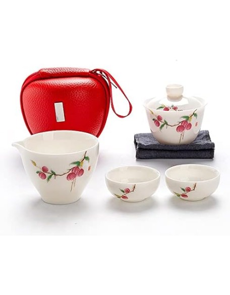 Tea Set Tea Set Teapot Tea Cup Travel Bag Chinese Kung Fu Tea Set Gaiwan Teapot Teacups Fair Mug Tea Sets White Ceramic for Gift Puer DrinkwareTeapot