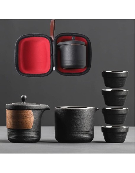 Tea Set Tea Set Teapot Tea Cup Travel Kung Fu Tea Set Black Chinese Designer Teaware Vintage Portable One Pot Four Cups Car Portable Teapot Business Gift Teapot