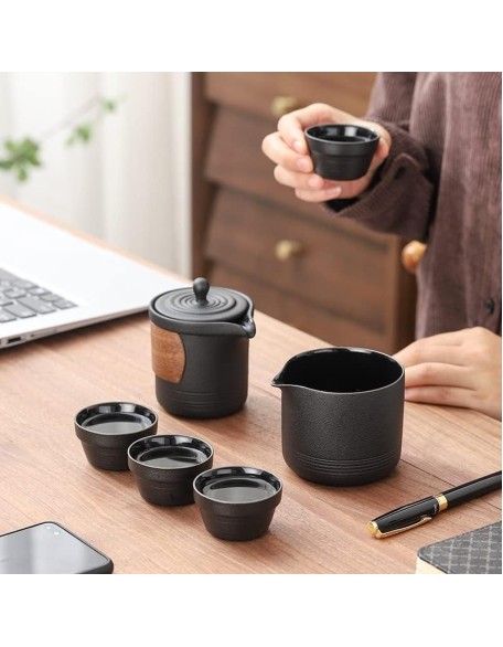 Tea Set Tea Set Teapot Tea Cup Travel Kung Fu Tea Set Black Chinese Designer Teaware Vintage Portable One Pot Four Cups Car Portable Teapot Business Gift Teapot