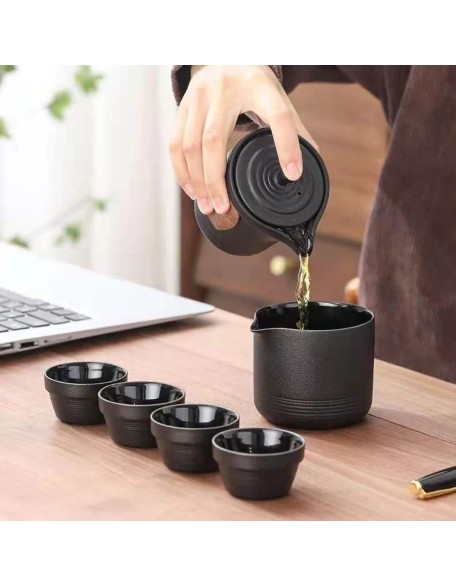 Tea Set Tea Set Teapot Tea Cup Travel Kung Fu Tea Set Black Chinese Designer Teaware Vintage Portable One Pot Four Cups Car Portable Teapot Business Gift Teapot