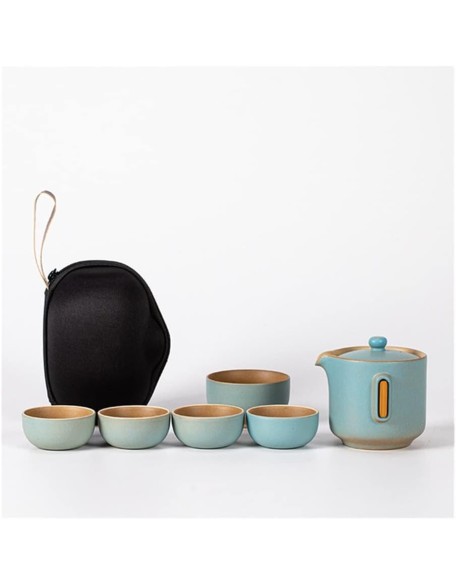 Travel Tea Set Ceramic Portable Teapot Household Tea Pot Cup Set Chinese Style Tea Cup Set Housewarming Gifts (Color : A, Size : Six-piece Set)