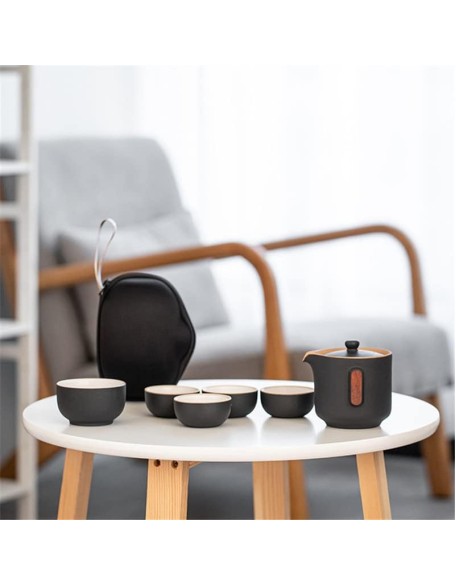 Travel Tea Set Ceramic Portable Teapot Household Tea Pot Cup Set Chinese Style Tea Cup Set Housewarming Gifts (Color : A, Size : Six-piece Set)