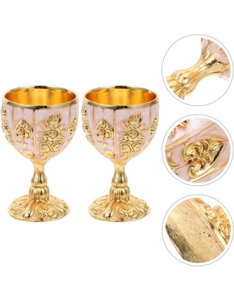 Simple Teapot Teacup, Tea Set for Home Ceramic Tea Set, Wine Glass Juice Cups Set of 4 Engraved Flower Metal Embossed Wine Glasses Floral Wine Glasses Cocktail Glasses Wine Cup: Vintage ( Color : Gold