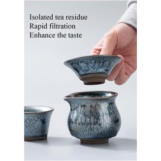 Ceramic Tea Sets, Jianzhan Tea Set, Chinese Kungfu Tea Cup Handmade Glaze Porcelain Tea Bowl Collection Cup Set with 6 Cups,1 Gaiwan,1 Fairness cup,1 filter