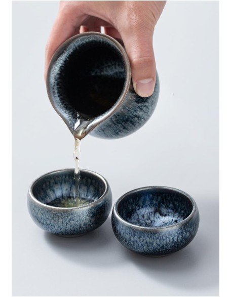 Ceramic Tea Sets, Jianzhan Tea Set, Chinese Kungfu Tea Cup Handmade Glaze Porcelain Tea Bowl Collection Cup Set with 6 Cups,1 Gaiwan,1 Fairness cup,1 filter
